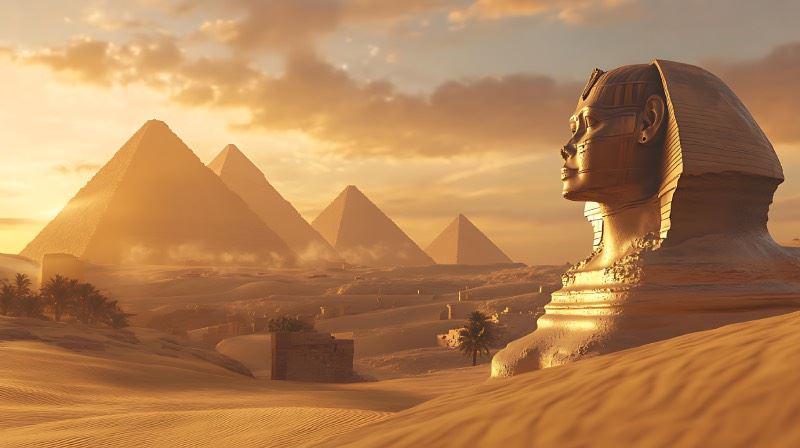 Wüstenlandschaft mit der Großen Sphinx im Profil